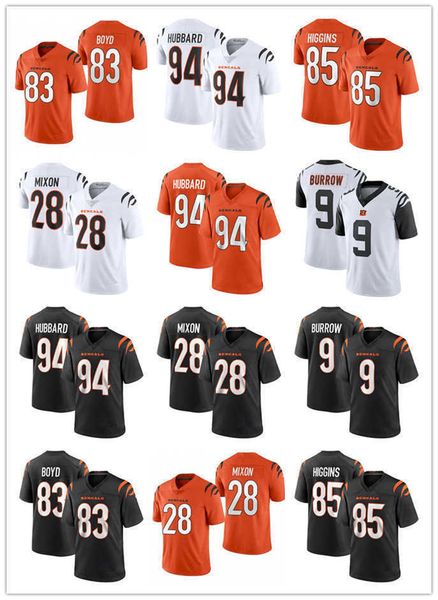 football jerseys men women cincinnati''bengals''jersey 9 joe burrow 1 ja'marr chase 28 joe mixon 83 tyler boyd 85 t, Black;red